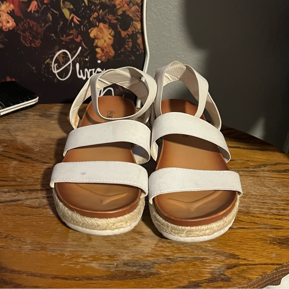 White Slip-On Sandals with Wide Straps and Flat Sole
